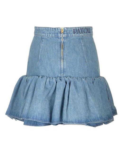 Patou Blue Cotton Blend Peplum Denim Skirt