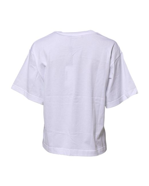 Dolce & Gabbana White Cotton Graphic Print Crew Neck T-Shirt