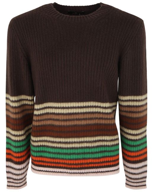 Etro Multicolor Crew Neck Striped Sweater for men