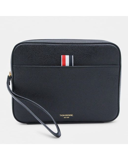 Thom Browne Black Leather Messenger Bag for men