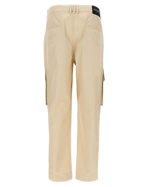 Balmain Natural Tailored Straight Leg Cotton Cargo Pants for men