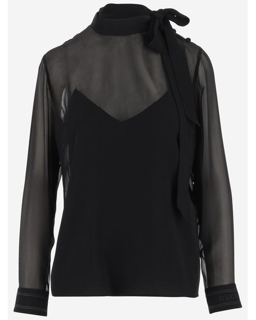 Gucci Black Top Silk Georgette Tops