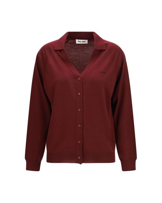 Miu Miu Red Cardigan Virgin Wool Fleece (Ovis Aries)