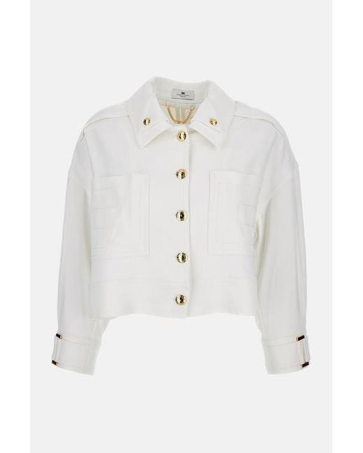 Elisabetta Franchi White Button Relaxed Jacket