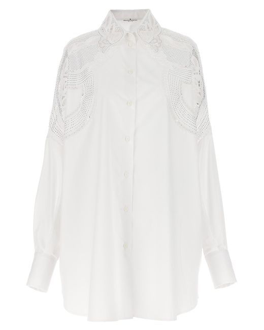Ermanno Scervino White Rhinestone Embroidery Shirt
