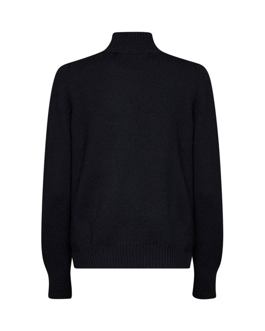 Blanca Vita Blue Virgin Wool Knit Mock Neck Sweater