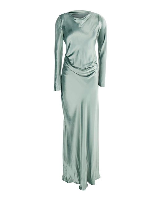 Alberta Ferretti Green Long Dress With Draped Details And Long Sleeves