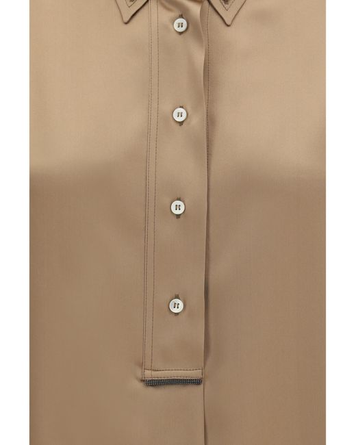 Brunello Cucinelli Brown Silk Shirt Silk; Elastane