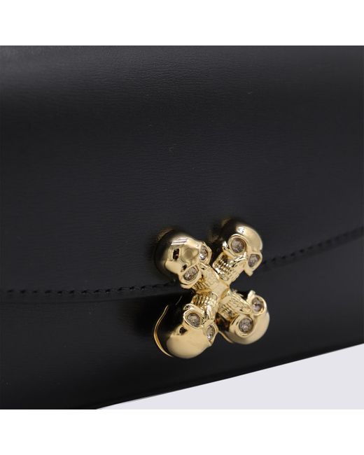 Alexander McQueen Black Skull Flower Leather Shoulder Bag