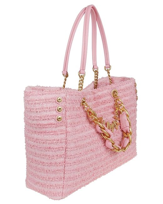 Balmain Pink 1945 Soft Cabas-Raphia Tweed Effect