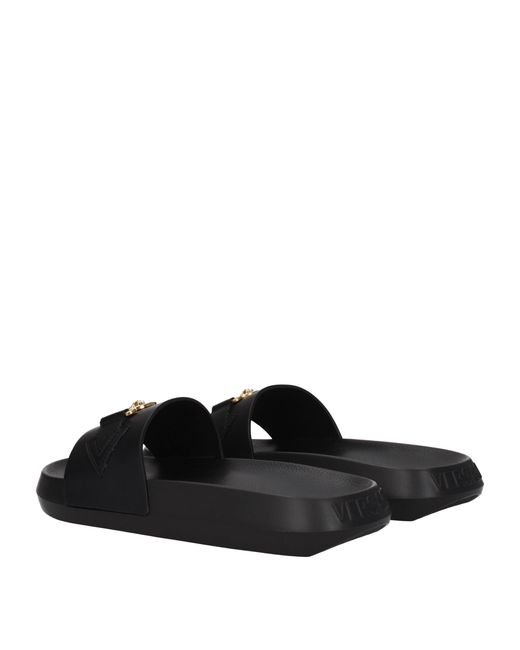 Versace Black Leather Slippers for men