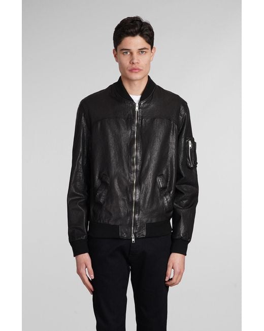 DFOUR® Leather Jacket In Black Leather for men