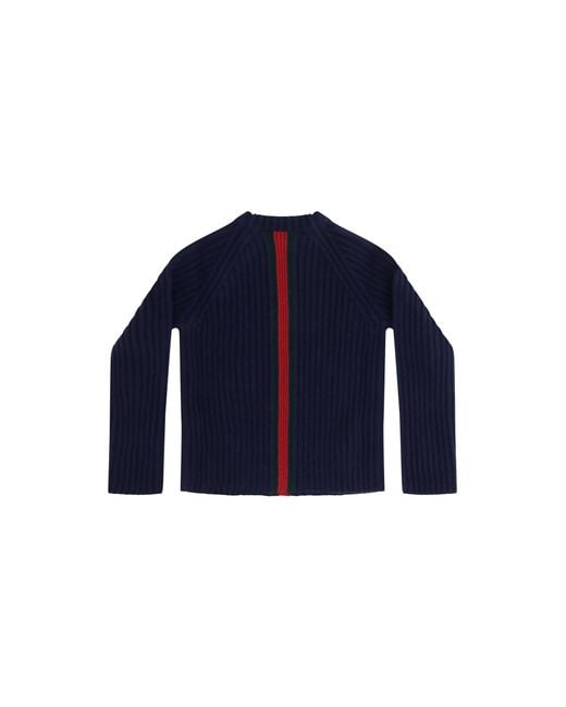 Gucci Blue Web Stripe Wool Sweater For Boy Merino Ovis Aries for men