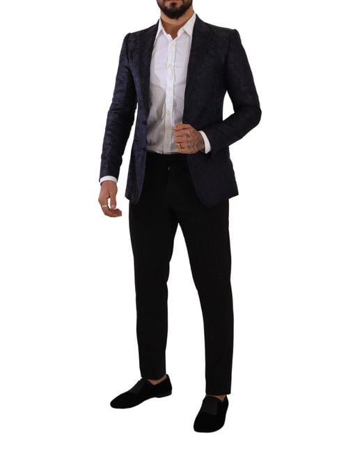 Dolce & Gabbana Blue Floral Jacquard Silk Coat Martini Blazer for men