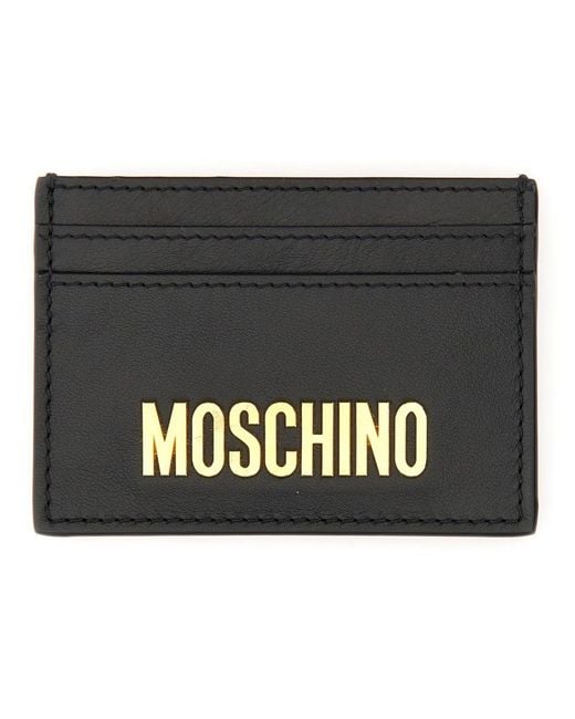 Moschino Black Card Holder With Logo Leather Wallets & Purses for men