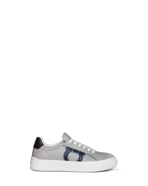Ferragamo White Calf Leather Gancini Sneakers for men