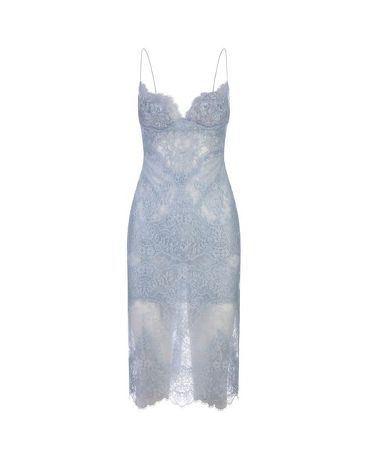 Ermanno Scervino Blue All-Over Light Lace Lingerie Dress