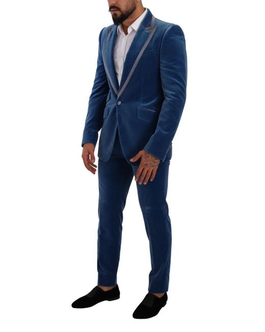 Dolce & Gabbana Blue Elegant Velvet Slim Fit Suit for men