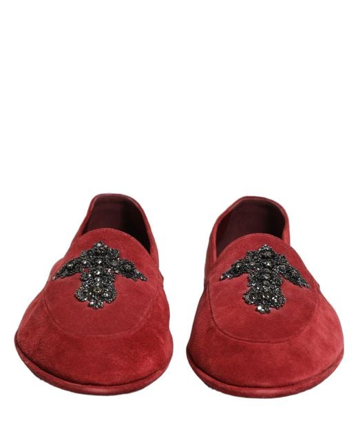 Dolce & Gabbana Red Suede Cross Slip On Dress Loafers Shoes for men