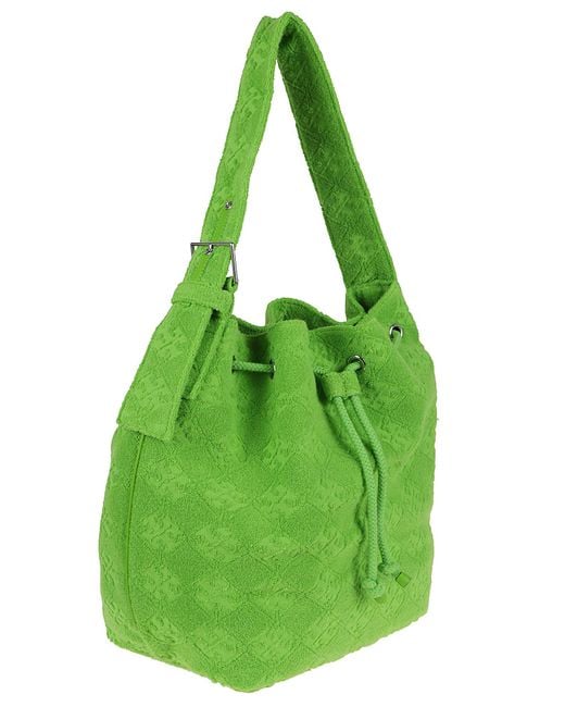 Tory Burch Green T Monogram Terry Oversized Bucket Bag