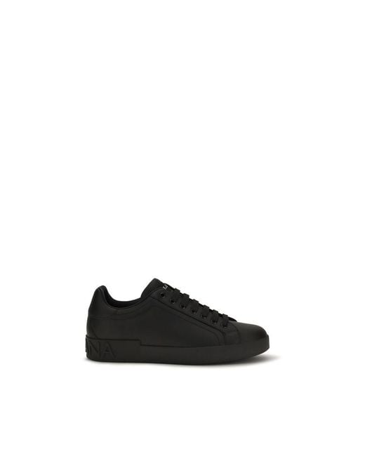 Dolce & Gabbana Black Calf Leather Bos Taurus Low Top Sneakers for men