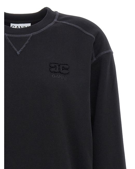 Ganni Black Organic Cotton Crewneck Sweatshirt