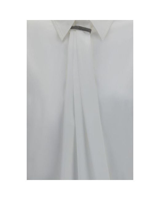 Brunello Cucinelli Gray White Cotton Dress Shirt