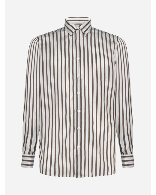 Lardini White Pinstriped Silk Shirt for men