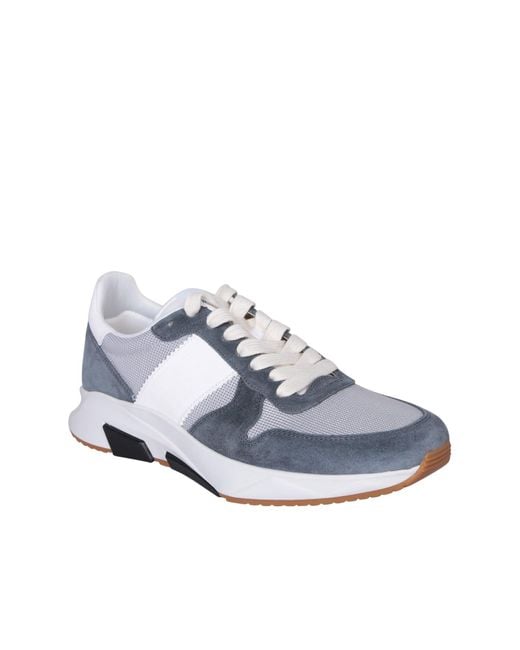 Tom Ford Blue Sivler And Petrol Leather Jaga Sneakers for men