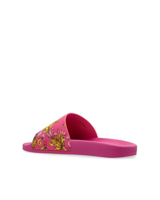 Versace Jeans Couture Pink Rubber Slides With Print for men