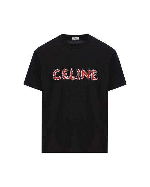 Céline Black Logo Detailed Crewneck T-shirt for men