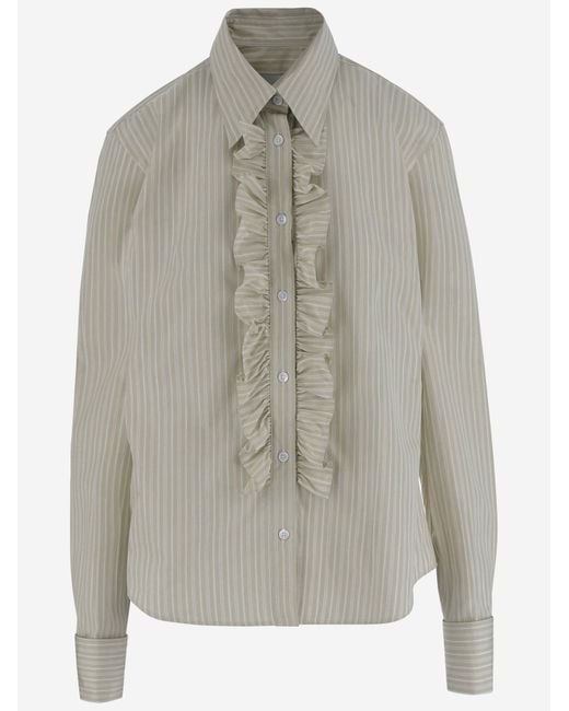 AMI Gray Cotton Shirt With Striped Jabot