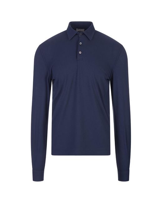 Fedeli Blue Dark Long Sleeve Polo Shirt for men