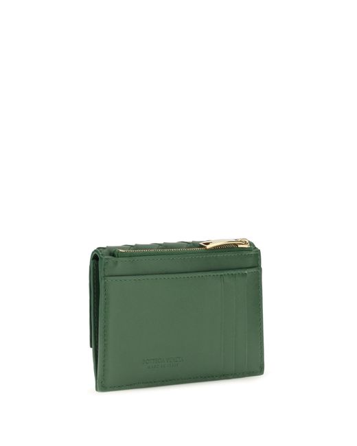 Bottega Veneta Green Card Holder Knot Brass Basil-Muse Lamb Leather Wallets & Purses