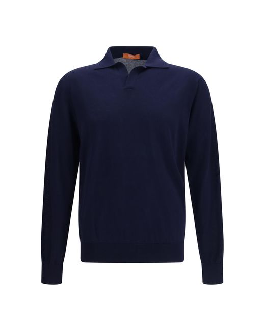 Cruna Blue Long-Sleeve Sweater Portofino Cotton for men
