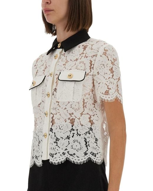Self-Portrait White Lace Top With Collar