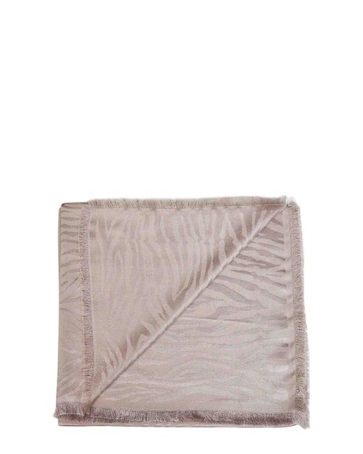 Fendi Gray Silk Taupe Tiger Animalier Silk And Cashmere Jacquard Stole