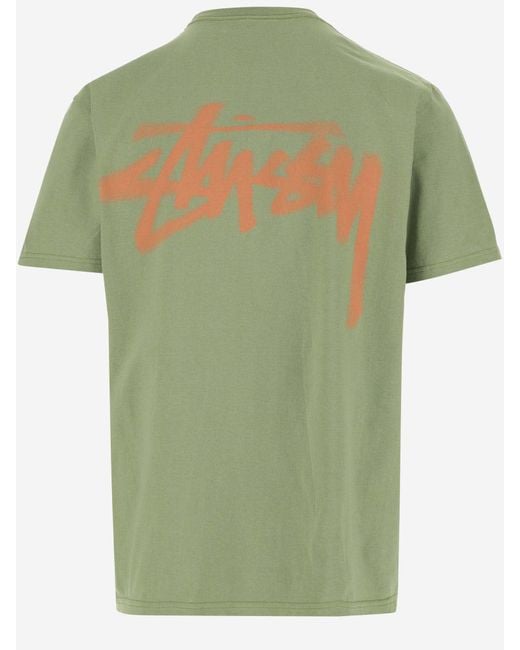 Stussy Green Cotton T-Shirt With Logo for men