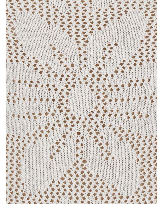 Twinset White Long Dress Knitted With V-Neck And Sleeves Viscose Polyamide
