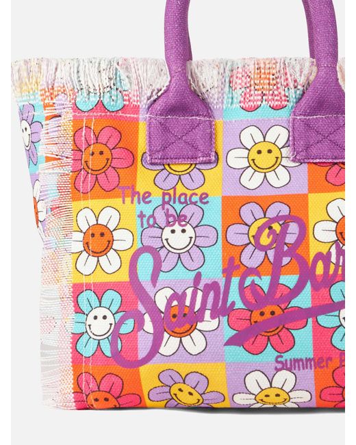 Mc2 Saint Barth Colette Canvas Handbag With Smiling Daisy Print in Pink