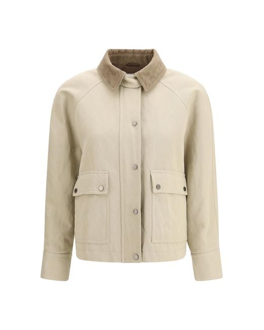 Brunello Cucinelli White Jacket Cotton-Linen Canvas