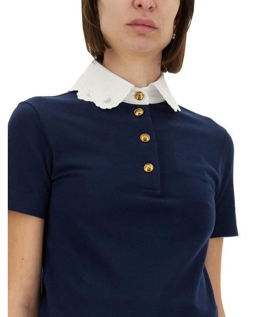 Valentino Blue Embroidered Cotton Sweatshirt Polo Shirt
