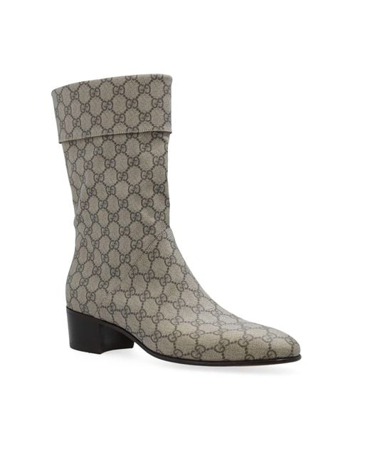 Gucci Gray Heeled Monogram Boots for men