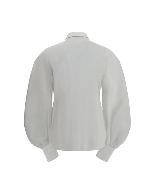 Brunello Cucinelli Gray Lantern Sleeve Blouse Cotton Shirt