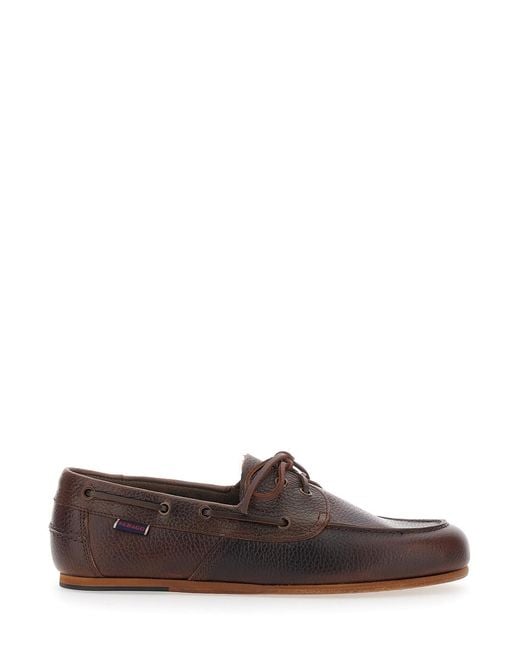 Sebago Brown Loafers Hammered Leather With Rounded Toe For for men
