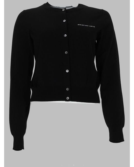 Alexander Wang Black Cardigan With Logo Cupro Polyester Jumpers