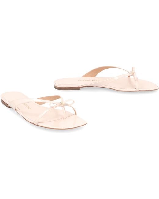 Ferragamo Pink Leather Flip-Flops Mini Bow Kidskin Sandal