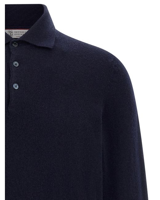 Brunello Cucinelli Blue Cashmere Polo Shirt for men