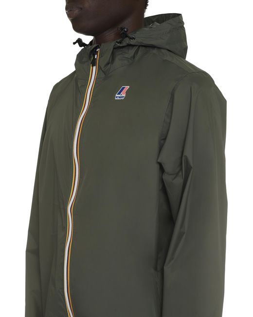 K-Way Green Claude Hooded Nylon Jacket Polyamide Raincoats for men
