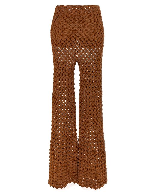 Ermanno Scervino Brown Fan-Stitch Crochet Pants With Flared Leg Design